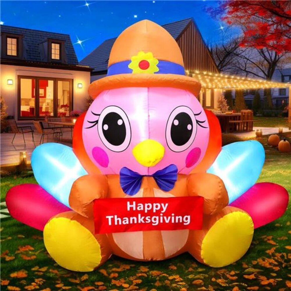 4 FT Thanksgiving Inflatable Turkey Outdoor Decorations with Bright LED